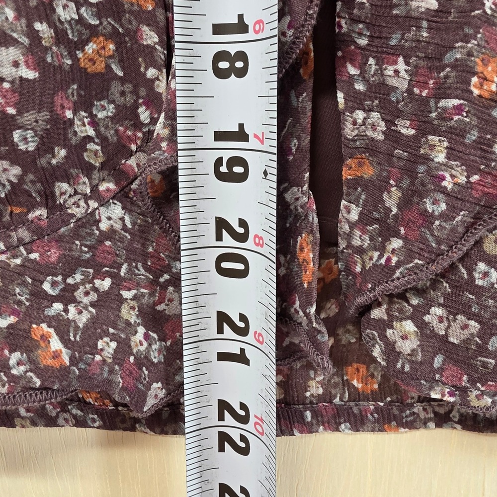 Lucky Brand Womens Floral Ruffle V-Neck Blouse Burgundy Long Sleeve Small NWT - Picture 6 of 16